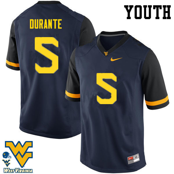 NCAA Youth Jovon Durante West Virginia Mountaineers Navy #5 Nike Stitched Football College Authentic Jersey QO23A47FZ